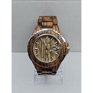 Bewell Wooden Watch Zebra Wood Date Window Quartz New Battery Analog Wrist Watch